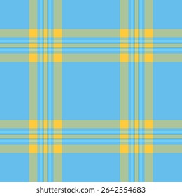Vibrant pastel plaid pattern in blue, yellow, and green. Perfect for textile design, website backgrounds, or packaging. This cheerful, seamless texture evokes feelings of happiness and summer.