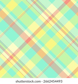 Patrón de cuadros pastel vibrante en alegres tonos turquesa, amarillo y coral. Perfecto para el diseño textil, temáticas de primavera-verano, moda, o como fondo para Sitios web y redes sociales.