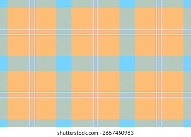 Vibrant pastel plaid pattern in peach, light blue, and grey.  Ideal for backgrounds, textiles, and fashion design.