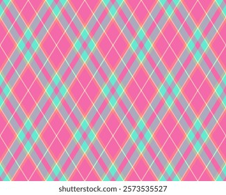 Vibrant pastel plaid pattern in pink, teal, and gray.  Perfect for textile design, scrapbooking, website backgrounds, or fashion projects.  A cheerful and modern geometric textile design.