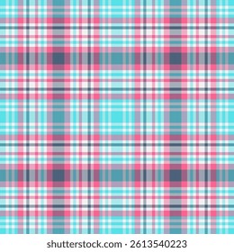 Vibrant pastel plaid pattern in pink, blue, and white.  Perfect for textile design, fashion, website backgrounds, or crafting projects.