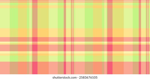 Vibrant pastel plaid pattern in soft peach, lime green, and yellow tones. Perfect for textile design, website backgrounds, packaging, or fashion projects.