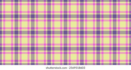 Vibrant pastel plaid pattern in yellow, pink, and purple hues. Perfect for textile design, website backgrounds, or scrapbooking projects.