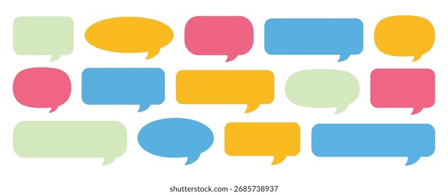 Vibrant pastel speech and chat bubbles graphic set isolated on white background