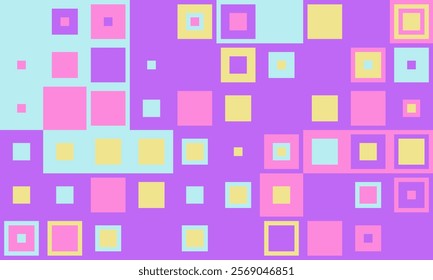 Vibrant pastel square pattern.  Perfect for backgrounds, websites, or playful designs.  A modern, geometric design with various sizes and colors. Ideal for kids' projects or branding.