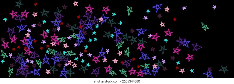 Vibrant Pastel Vivid Stars Kids Lavender Violet Handdrawn Stars. Naive Purple Red Black Night Mint Pink Illustration. Dark Bordo Chaotic Green Childish Colorful Multicolor Bright Sky Background.