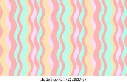 Padrão de listras onduladas pastel vibrante.  Perfeito para fundos, têxteis, embalagens ou qualquer projeto que precise de um design divertido e inspirado em retrocesso.  Evoca sentimentos de alegria e nostalgia.