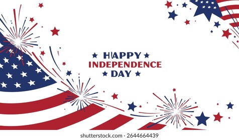 A vibrant and patriotic design featuring the American flag, fireworks, and stars, perfect for celebrating Independence Day.