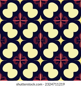 Vibrant pattern combining black, yellow, and red hues, adorned with heart motifs. Influenced by art nouveau, it exudes peppermint inspired charm.
