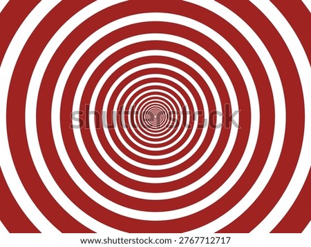 A vibrant pattern of concentric red and white circles generates a captivating optical illusion and a sense of depth or focus.