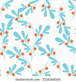 Vibrant pattern featuring cream branches with coral berries against a pink background.