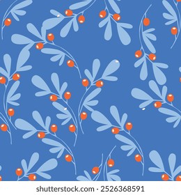 Padrão vibrante com ramos de creme com bagas de coral contra um fundo rosa.