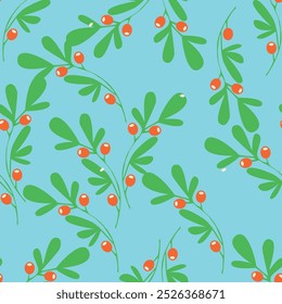 Vibrant pattern featuring cream branches with coral berries against a pink background.