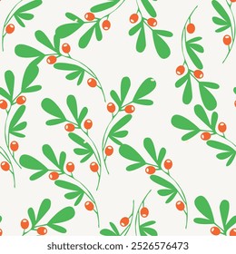 Vibrant pattern featuring cream branches with coral berries against a pink background.