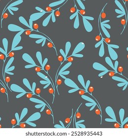 Padrão vibrante com ramos de creme com bagas de coral contra um fundo rosa.