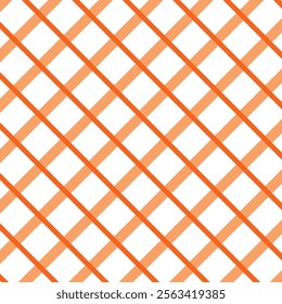 A vibrant pattern featuring diagonal lines intersecting with lighter orange lines on a white background, creating a dynamic and modern checkered grid design perfect for textiles, wallpaper