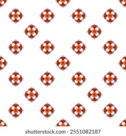 A vibrant pattern featuring red floral motifs arranged evenly on a white background, creating an elegant and eye-catching design.