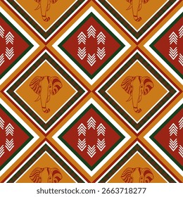 Vibrant  Pattern with Geometric Shapes and Elephant Motifs