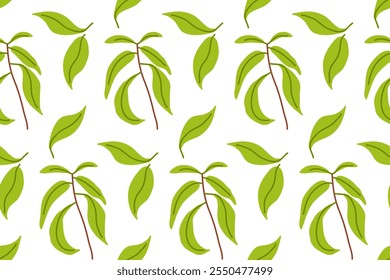 A vibrant pattern of green leaves arranged beautifully on a white background