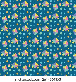 vibrant pattern of a sense of joy and festivity with its repeating arrangement of cheerful geometric shapes