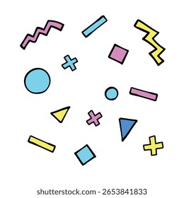 Um padrão vibrante de várias formas geométricas coloridas.