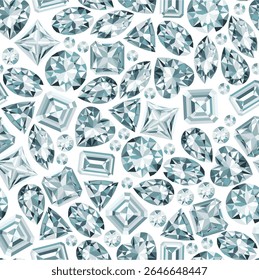 A vibrant pattern of various sparkling gemstones in different shapes and sizes.
