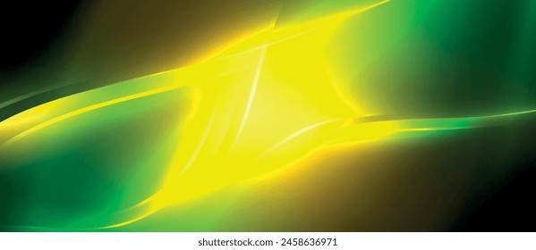 A vibrant pattern of yellow and green tints and shades against a deep black background reminiscent of macro photography, merging art and science in a cosmic, electric blue wave