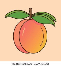 Vibrant Peach Illustration with Green Leaves