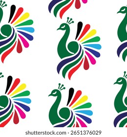 Vibrant Peacock Seamless Pattern, Colorful Bird Motif Print