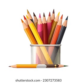 Vibrant pencils color in a cup icon isolated