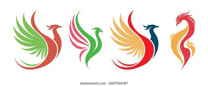 Vibrant Phoenix Birds Colorful Logo Design Graphics