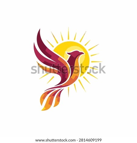 Vibrant phoenix emblem with a rising sun, representing energy and rebirth for creative industries.