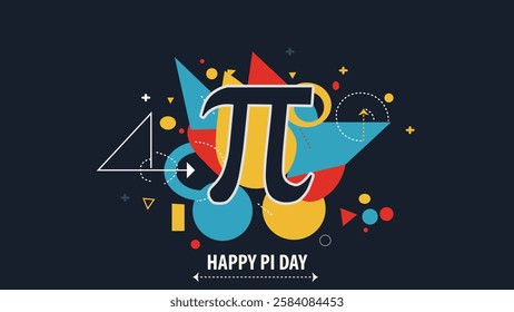 A vibrant Pi Day banner featuring the Pi symbol surrounded by geometric shapes and colorful elements, celebrating the beauty of math and Pi.