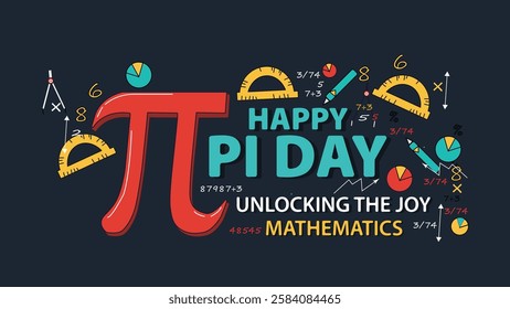  A vibrant Pi Day banner featuring the Pi symbol surrounded by mathematical tools and formulas, celebrating the joy and beauty of mathematics.