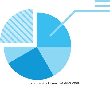 vibrant pie chart graphic distinct segments various shades blue, highlighting different data points. Perfect visualizing statistics proportions presentations reports. Isolated white background