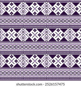 A vibrant piece of Indonesian batik featuring a captivating geometric pattern in shades of purple and white. The intricate design showcases the rich heritage of traditional textile craftsmanship.