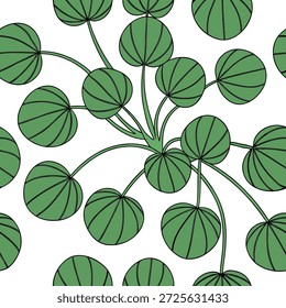 Pilea vibrante padrão de azulejos sem emenda com exuberantes folhas verdes dispostas simetricamente no conceito de fundo branco como arranjo simétrico de folhas verdes vibrantes Pilea criando um padrão de azulejos sem emenda vivo perfeito para a decoração da casa moderna no Photo Stock Concept e espaço vazio no lado esquerdo, sem texto —ar 7:2 —tile