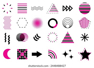 Vibrant pink accents; dynamic visuals. Abstract black patterns. Expressive geometric shapes. Vector illustration. EPS 10.