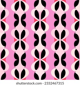 Vibrant pink background adorned with black and white circles, forming an abstract and lively fabric pattern, ideal for aizome inspired designs.