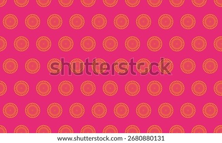 Vibrant pink background adorned with a repeating pattern of intricate, orange circular designs.  Perfect for textiles, websites, or festive designs.