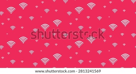 A vibrant pink background features white Wi Fi signal icons arranged in a repeating pattern representing wireless technology and internet connectivity themes