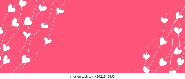 A vibrant pink background overlaid with white heart outlines and curves. Vector illustration