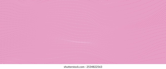 Vibrant pink background with wavy dotted pattern. Pink background with dynamic wavy dots. Minimalist Pink vector background with wavy digital dots. Technology background.