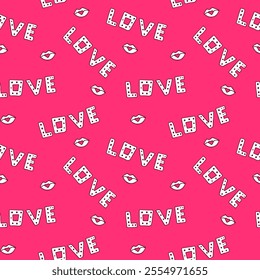 vibrant pink background with the word "LOVE" and red lips pattern, creating a playful and romantic design perfect for Valentine's Day or affectionate themes