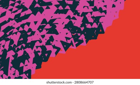 Vibrant pink and black abstract geometric pattern on red background
