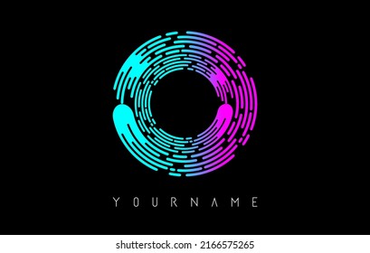 Vibrant pink and blue  O letter logo concept. Creative Minimal Monochrome Monogram emblem design template with lines and finger print pattern. 