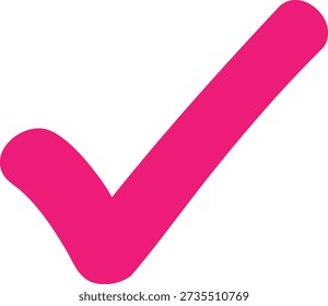 Vibrant pink check mark symbol on a white background with no embellishments magenta
