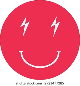 Gráfico circular rosa vibrante com um emoji de rosto feliz estilizado com olhos de raio branco e um sorriso simples.