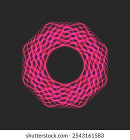 Logo circular de neón de color rosa vibrante con intrincada estructura en forma de Web. Diseño digital Abstractas que representa la energía, el movimiento y la creatividad visual futurista del arte de la luz.