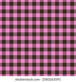 Vibrant pink and dark brown buffalo plaid pattern.  Perfect for textile design, fashion, websites, or any project needing a cheerful, rustic texture. Seamless repeat for endless applications.